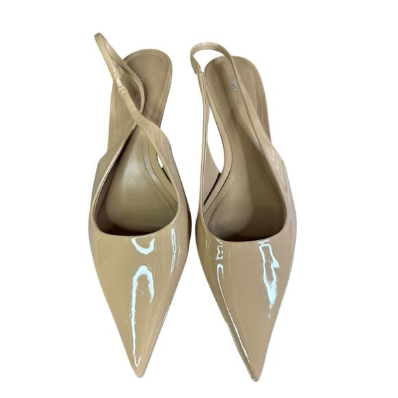 Zara Slingback Kitten Heels Patent Nude Pointed Toe Size 9 US - Picture 5 of 9